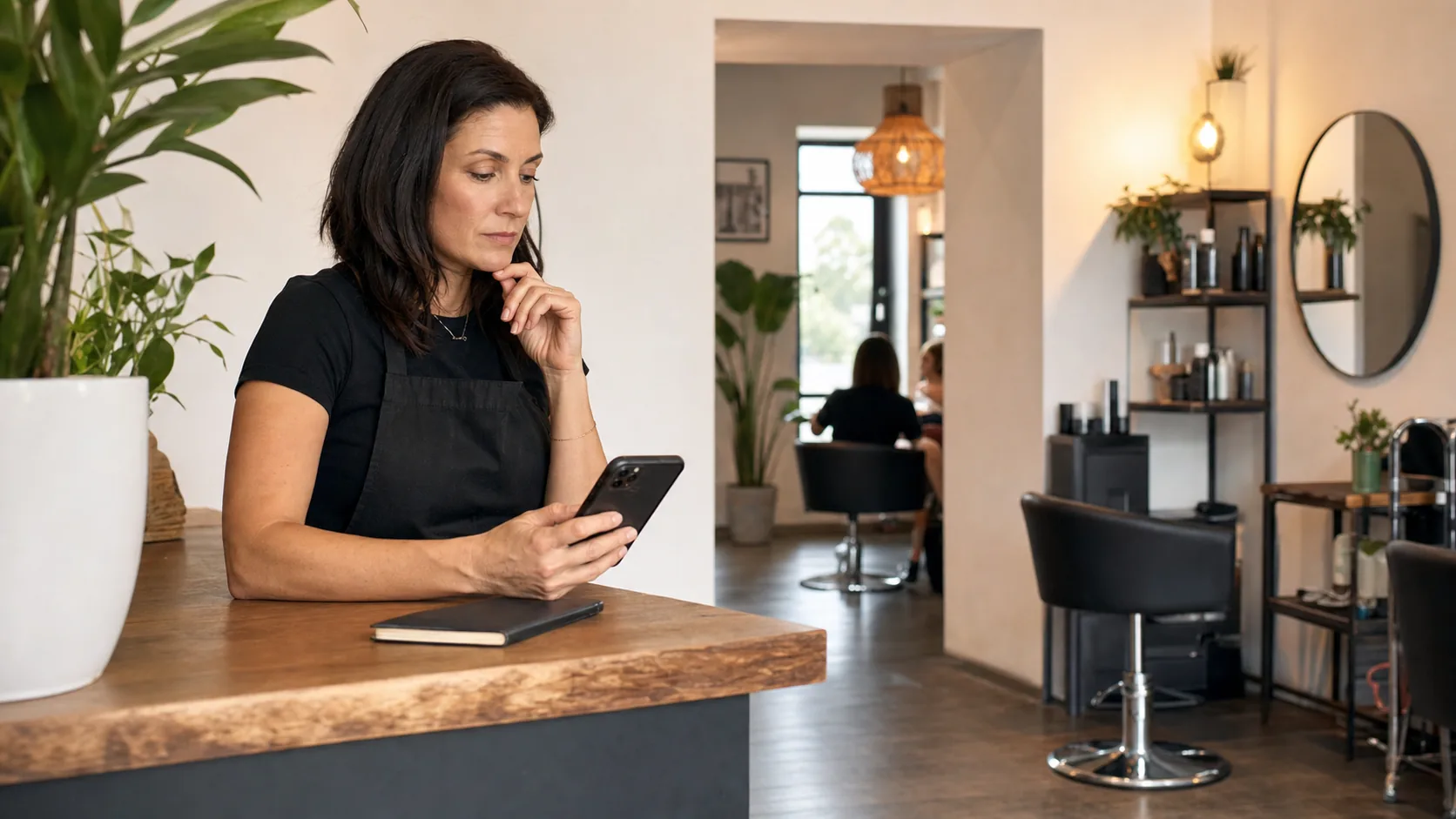 Salon owner preparing a measured public response before private follow-up