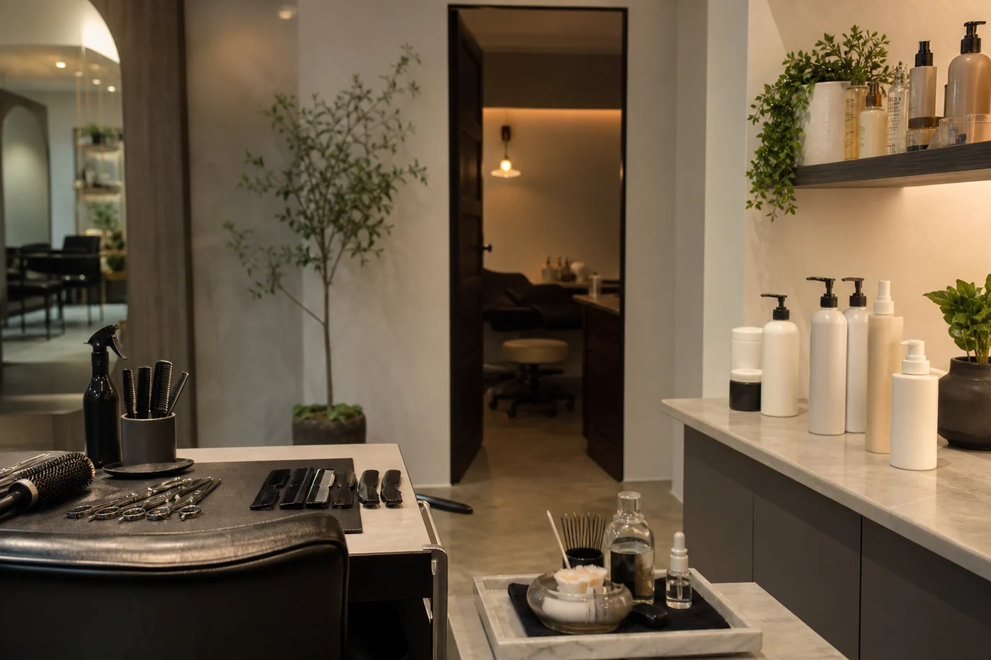 Separate salon appointment tools, retail products, and a private operator workspace