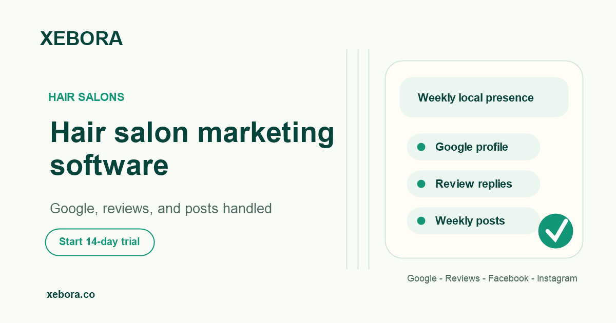 Weekly hair salon marketing software tasks prepared by Xebora